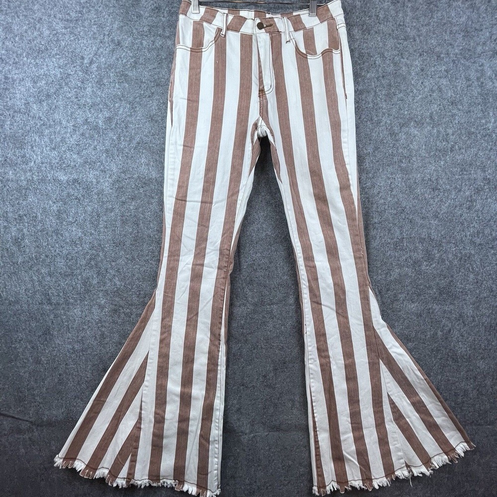 Saints & Hearts Jeans Womens Medium Red Striped Bell Bottom Flare Boho Hippie